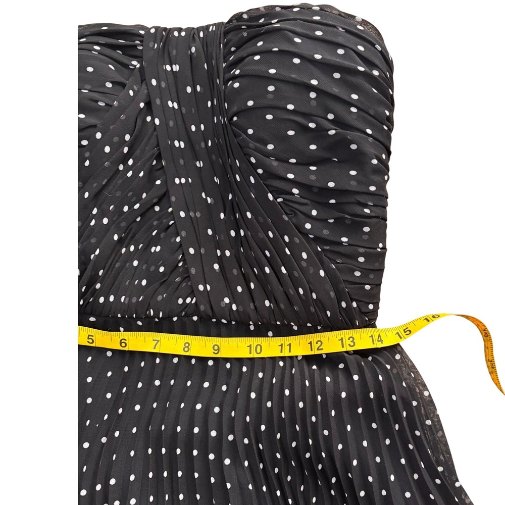 Donna Morgan Polka Dot Strapless Dress Women 6 Black Excellent Pleated Chiffon - Picture 7 of 8